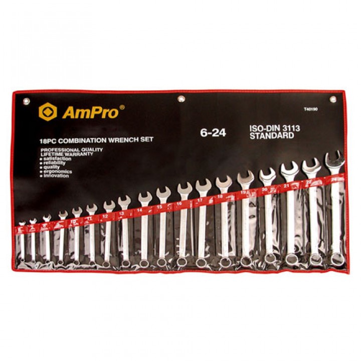Набор ключей комбинированных (6-24мм), 18пр, AmPro T40190